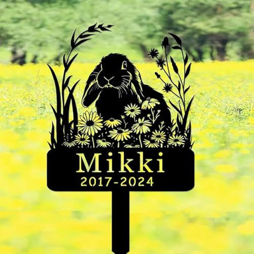 funuricc Custom Rabbit Memorial Garden Stake, Personalised Lop Rabbit Grave Marker, Bunny Memorial Metal Sign, Yard Stake, Outdoor Garden Decor, Pet Memorial Plaque, Bunny Loss Gift