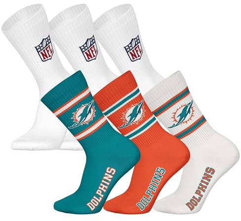 NFL Unisex Team Crew Socken, 6er Pack | Weicher Baumwoll-Mix, gerippter Bund mit Streifen und Logo, atmungsaktiv, pflegeleicht