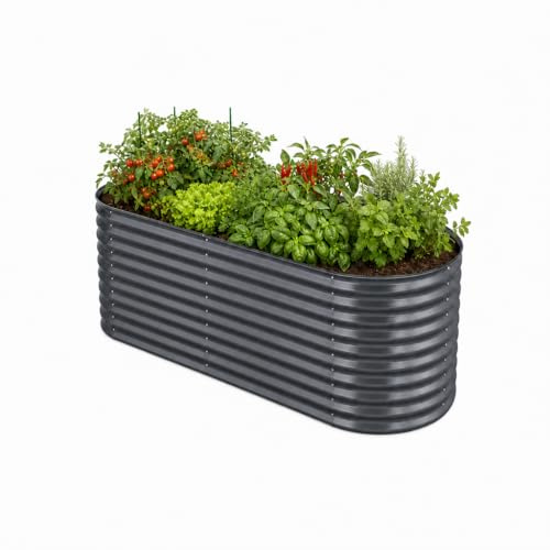 HomeLuxWorld Hochbeet Metall, oval, wasserfest, Anthrazit 160x80x80cm | Verzinkter Stahl, wetterfest & rostfrei, XXL Pflanzfläche, inkl Nagetierschutz, inkl Kantenschutz & Handschuhe, ergonomisch