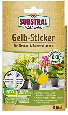 Substral Naturen Gelb-Sticker Inhalt: 15 Stück, für Zimmer- & Balkonpflanzen (Inklusive Metallstecker - beidseitig beleimt - 100% ohne Insektizide)