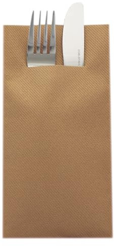 Sovie HOME Besteckserviette in BRONZE (einseitig farbig) aus Linclass Airlaid, 40 x 40cm, 1/8 Falz, 12 Stück, edle Servietten mit Bestecktasche für stilvolle Tischdeko