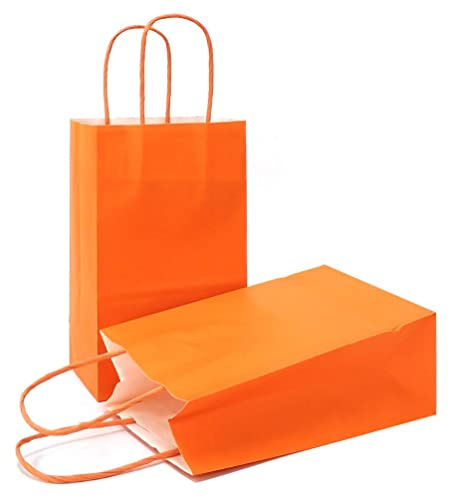 AZOWA Gift Bags Medium Orange Kraft Paper Bags With Handles Set of 25 (22 x 11 x 27 CM, Orange)