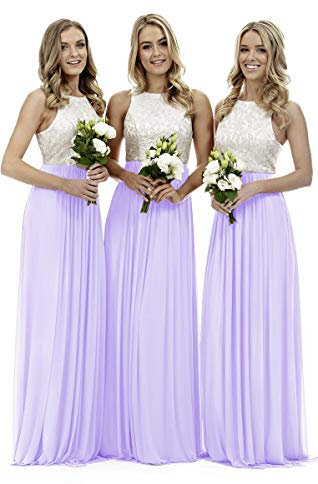Lecureler Vestido largo de dama de honor de encaje, Lila, 46