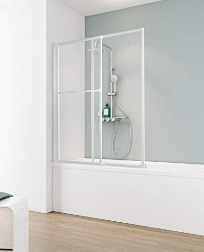 Schulte pare-baignoire coulissant extensible ajustable 70-118 x 140 cm, blanc, 2 volets pivotants, 180° contre le mur, verre de sécurité 3 mm transparent, joint d'étanchéité