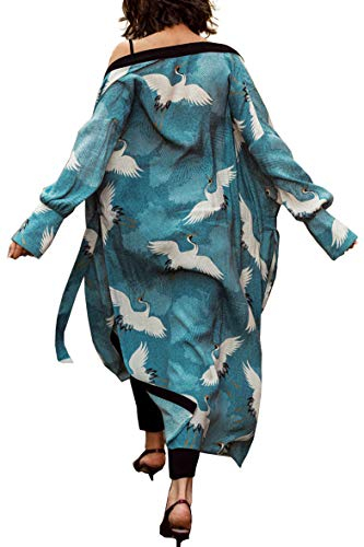 YOUKD Cardigan a Maniche Lunghe in Cotone Estivo da Donna Maxi Boho Dress Beach Coverup Robe Kimono Lungo Taglia Unica