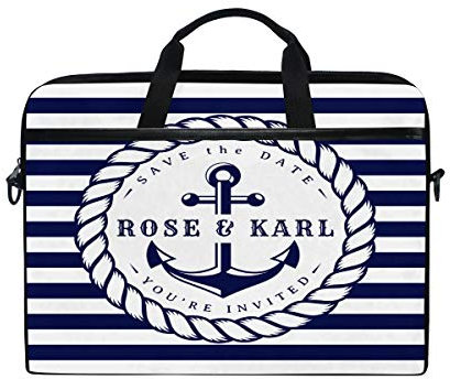 RXYY 14-14.5 Zoll Laptoptasche, Segel Anchoer Weiß Marine Blau Streifen Laptop Computer Ärmel Tasche Schutz Schultertasche Aktentasche Tragetasche für Büro Frauen Mann