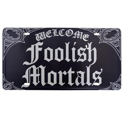 VIKROM Retro Haunted Mansion Welcome Foolish Mortals Sign - 12 x 6 Inch Tin Metal Wall Art Plaque