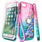 NGB Designed for iPhone 8 Plus & iPhone 7 Plus/6 Plus/6S Plus Case, Pink/Aqua | Glitter Liquid Cute Cover for Women Girls Kids | with Tempered Glass Screen Protector & Ring Holder & Wrist Strap