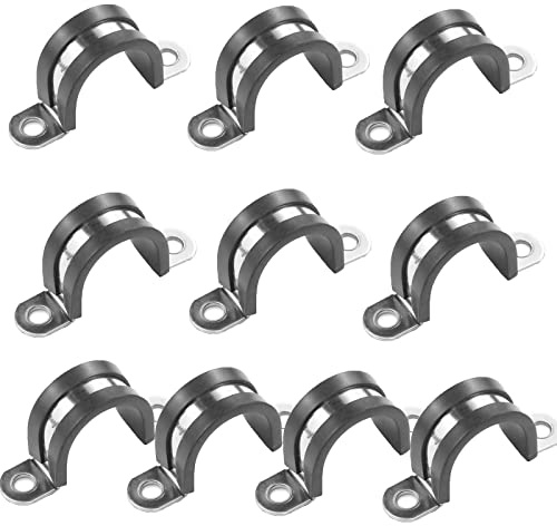 WYSIWYKA Rubber Cushioned Cable Clamp 304 Stainless Steel 2 hole u-tube strap clamp-rubber For Pipe/Tube Fixed (ID 35mm(1.38inch) 10pack)