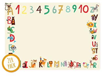 Friendly Fox Schreibtischunterlage ABC Kinder, 2x DIN A3 Schreibtischunterlage Papier, 25 Blatt Block zum Malen, Schreibtisch Unterlage zum Schreiben, Doppelpack