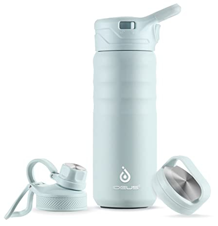 IDEUS Vacuum Insulated Water Bottle, Stainless Steel Double Wall Flask Metal Sports Canteen with Leak-Proof Screw Cap (Light Blue, 18oz (540ml))