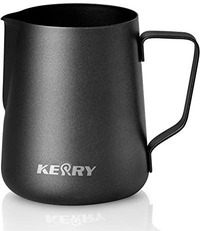 Milk Jug 350ml - Kerry Coffee Frother Pitcher 200/350/600ml, Stainless Steel Black Cream Measuring Cup, Steaming Jug for Barista Making Latte Art, Cappuccino Machine, Espresso, Matcha, Hot Chocolate