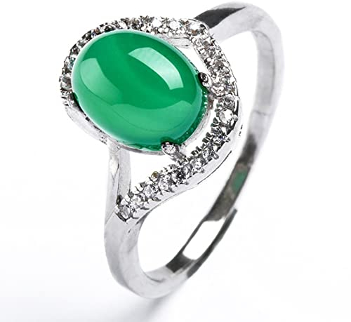 BXSMNH Grüner Natürlicher Chrysopras-Ring Smaragd-Ring Vollgrünes Großes Ei-Gesicht 925er Sterlingsilber-Ring Damenring Mit Exquisiter Geschenkbox