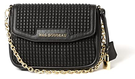 MAC DOUGLAS - Petit Sac Noir – Le KIRIBAT de la collection BRYAN – Taille XS : 20*5.5*14.5 cm - Un Cadenas Décoratif et son Pendentif Clef - 3 poches intérieure dont une zippée – Bandoulière ajustable