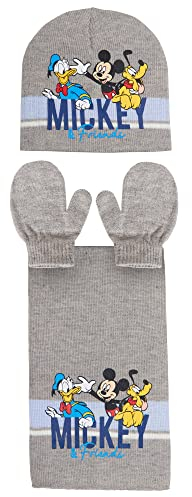Disney Jungen Mickey Mouse & Friends Mütze + Schal + Fäustlinge Handschuhe 3-teiliges passendes Winter-Set für Kinder, grau, 92