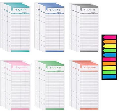 96 Blätter Budget Blätter Deutsch A6 Nachfüllpapier Budgetplanner Papier (182 Seiten) 6 Löcher Budget Sheets für Ringbuch A6 Binder Notebook Haftnotizzettel transparent 2 Blätter Aufkleber Deutsch