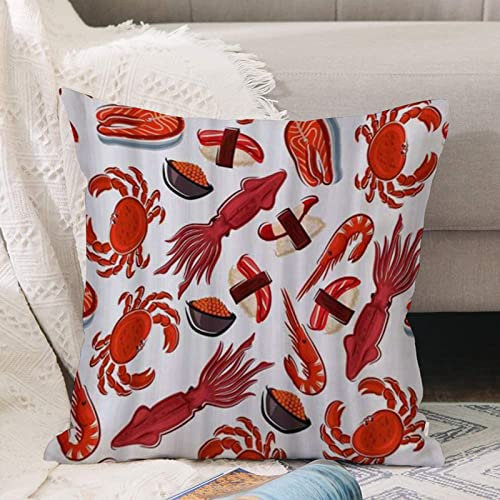 Kissenbezug 45x45 cm,Lachssteaks Garnelen Krebse Tintenfische Japanisches Nigiri-Sushi mit ,Outdoor Kissen Kissenbezüge Kissenhülle Sofa Kissen dekokissen Zierkissen für Wohnzimmer Garten deko draußen