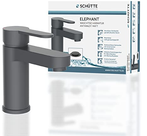 SCHÜTTE ELEPHANT 34214 Robinet de lavabo élégant avec robinet de vidange pour salle de bain avec excentrique pop-up Anthracite mat