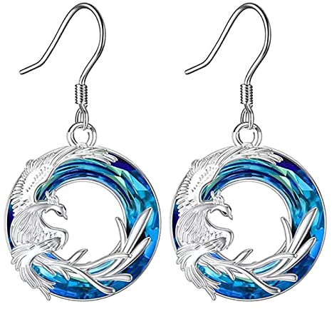 luoluoluo Phönix Ohrringe 925 Sterling Silber Phoenix Abalone Muschel/Kristall Anhänger Ohrring Schmuck Geschenke für Damen Mädchen