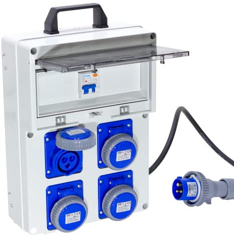 VSDItalia – Quadro Elettrico di Distribuzione Industriale da Cantiere Portatile ASC – con 4 Prese Industriali IP67 da 16A con Magnetotermico Differenziale da 16A - Monofase Con Certificazione Inclusa
