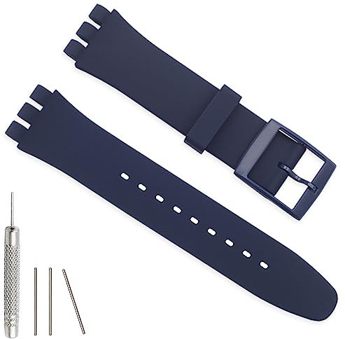 Hijiawee Silikon-Armband für Swatch, 17 mm, 19 mm, 20 mm, wasserdicht, Ersatzarmband für Swatch 20 mm/19 mm/17 mm, für Damen und Herren (17 mm, Dunkelblau)