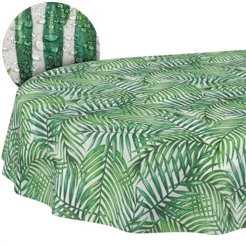Stoff Tischdecke Tischwäsche Textil Tischtuch Baumwolle Polyester Gewebe abwaschbar pflegeleicht, in rund oval eckig Tropik Oval 180x140cm Schnittkante