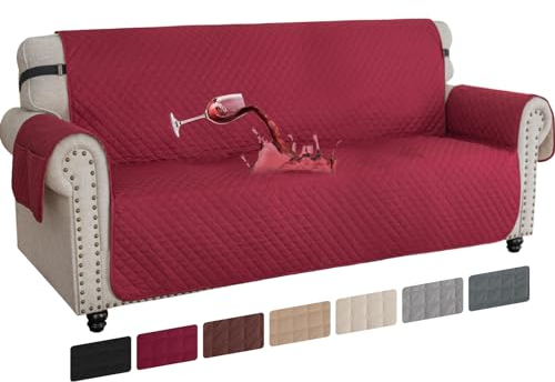 CYCMACO Wasserdicht Sofa Überzug 3 Sitzer, Couch Bezug Haustier Katze Hunde, Sofaschoner rutschfest, Universal Couchüberzug Waschbar, Sofa Covers Mit Armlehnen, Burgunderrot