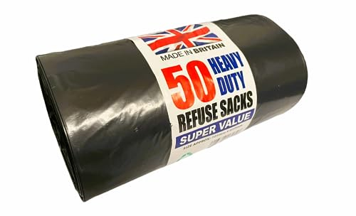 AMD Nexus 50 Black Plastic Bin Bags Liners, Refuse Sacks Pack of 50 X 1 Heavy Duty Waste Dustbin roll 100L for Kitchen Office DIY Garden