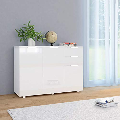 LAPOOH Sideboard, Kommode, Kommoden & Sideboards, Schrank Wohnzimmer, Commode, Schlafzimmerkommode, Hochglanz-Weiß 107 x 35 x 76 cm