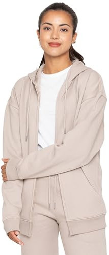 989Zé ENZO Women Oversized Hoodie Sweatshirt Soft Fleece Lined Pullover Zip Sweat Hood (UK, Alpha, S, Regular, Regular, Oatmeal With Zip)