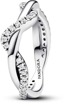 PANDORA Timeless Funkelnde Verschlungene Welle Ring aus Sterling Silber mit Cubic Zirkonia, Größe 52, 193098C01-52