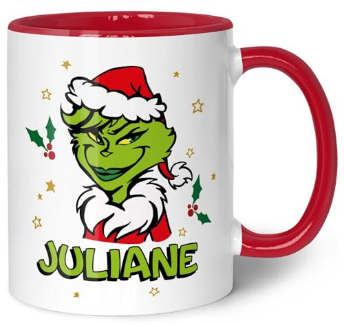GRAVURZEILE Tasse imprimée - Grinch féminin - Personnalisable avec nom - Passe au lave-vaisselle et au micro-ondes - Tasse de Noël comme cadeau pour elle et lui pour Noël - Grinch Femme Rouge