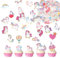 96 Pcs Unicorn Cake Topper Set,Glutinous Edible Rice Paper with Flag Decoration,Cute Cartoon Cupcake Toppers,Rainbow Decoration for Kids,Boys,Girls,Birthday,Shower Party Supplies,(No)
