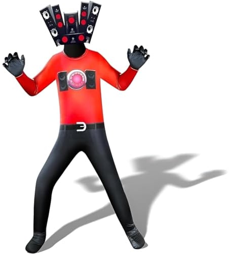 AmHiL Halloween Cosplay Bodysuits Skibidi Toilet Halloween Jumpsuit für Kinder Toilette Kostüm für Kinder Weihnachten Tag der Toten Fasching Schule Party Cartoon-Spiel-Outfit 120cm