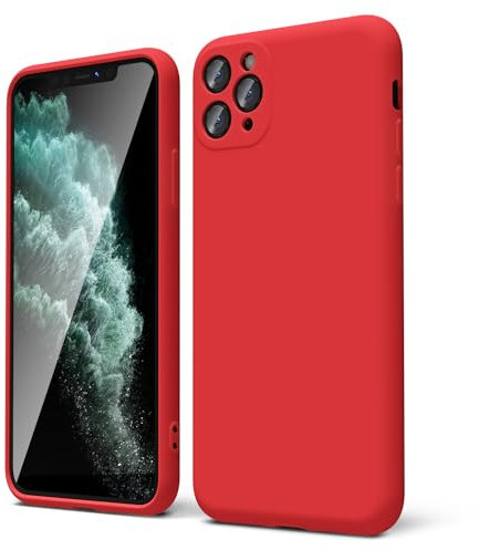 oakxco for iPhone 11 Pro Max Phone Case Liquid Silicone, Thin Slim Soft Rubber Gel TPU Plain Simple Cover for Women Girl Cute, Matte Solid Color, Red