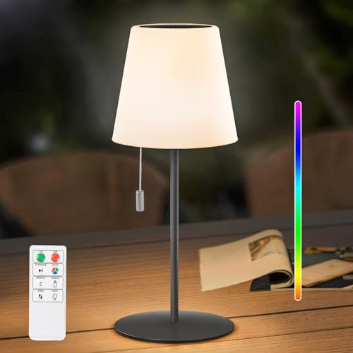 Solar Tischlampe Outdoor-led Tischlampe Akku mit IP44 Wasserdicht, Dimmbar Warmweiß und RGB-LED-Tischlampe, Fernbedienung, Tragbare wiederaufladbare solar tischlampe für außen Garten. (Schwarz)759