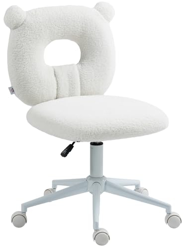 HOMCOM Bürostuhl, Höhenverstellbarer Schreibtischstuhl, Drehstuhl, Arbeitsstuhl, Computerstuhl für Wohnzimmer, Schlafzimmer, bis 120 kg Belastbar, Teddy-Vlies, Weiß