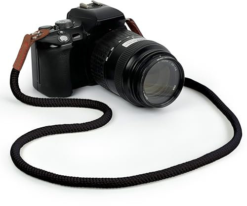 MyGadget Correa para Cámara - Colgador Cuello Universal [105 cm] - Strap Algodón & Cuero sintético para Reflex | DSLR | Mirrorless | Compacta - Negro