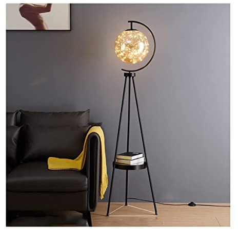 WKXTECZT s Schwarzes Stativ mit Regalen und Lampenschirm aus Glas, Moderne LED-Stehlampe, Stehleuchte für Büro, Wohnzimmer, Schlafzimmer, Stehlampe, Stehleuchte, Lampenständer