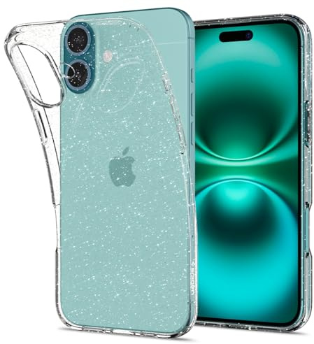 Spigen iPhone 16 Hülle Liquid Crystal Glitter -Crystal Quartz | Keine Luftblasen dank Mikropunkt-Technologie, Air Cushion Tech, Anti-Yellowing