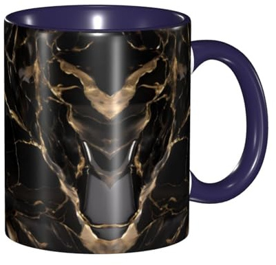 YYHHAOFA Navy Blue ceramic Mugs mug Suitable for cappuccino, latte, cereal, yogurt, milk, hot or cold drinks Micro-wave oven Black Gold Marble Pattern