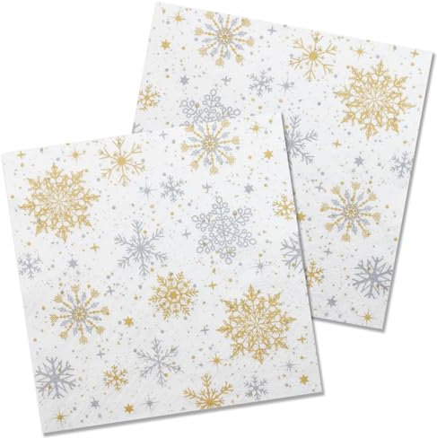 Weihnachten Servietten 50 Stück Gold und Silber Schneeflocken Weiß Papierservietten Party Servierten 33 x 33 cm Papierservietten