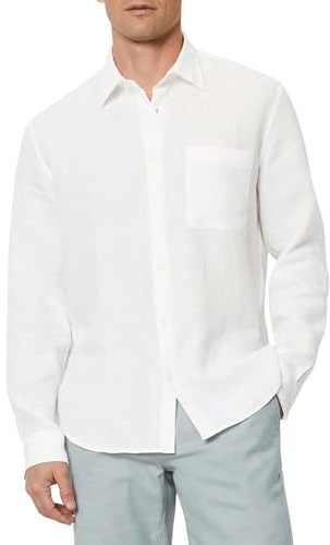 Marc O'Polo Herren Leinenhemd Langarm Regular Fit, Weiß (White), L
