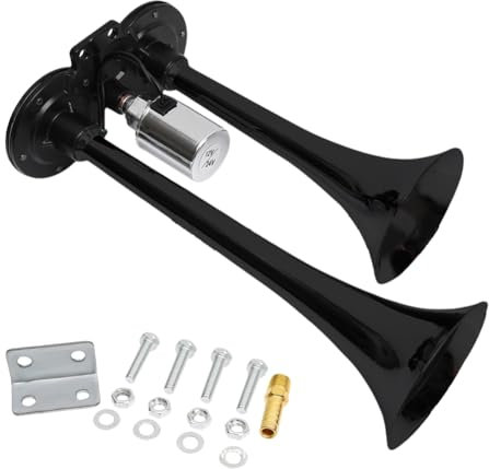 12V LKW Hupe 115db,Luft Horn,Doppelrohr Lufthorn Train Horn mit Kompressor, für alle 12 V Fahrzeug, PKW, Zug, Boot, Auto, Van (Schwarz)