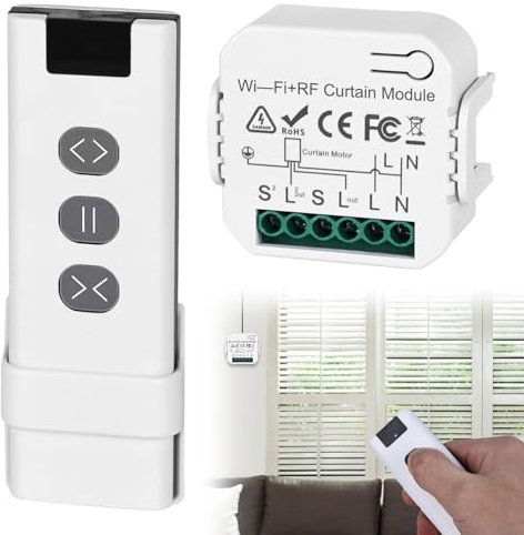 Funk Rolladensteuerung Nachrüstset, Tuya WiFi Smart Relais Modul Schalter, RF433MHZ Funkschalter Set, Bestehend aus RF Fernbedienung + Empfänger Modul, Schalter für Elektrische Rolladen/Jalousie