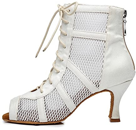 AOQUNFS Stivali da Ballo Latino Americano Donna Tacco Alto Stivaletti da Ballo de Salsa Tango Bachata Pratica And Performance,L446-8.5-Bianco,EU 37