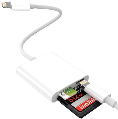Lightning auf SD TF Kartenleser mit Ladefunktion, Digital Kamera SD Kartenleser für ausgewählte iPhone 14, iPad Modelle (unterstützt iOS 17 und früher), Wildkamera Betrachter, Keine App erforderlich