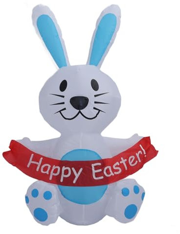 Tnfeeon 4FT Aufblasbarer Osterhase, 210T Polyester, Aufblasbarer Osterhase, Hofdekoration mit LED-Lichtern, Eiersuche-Zubehör für Hausgarten-Rasen-Außendekorationen (EU-Stecker 220-240 V)