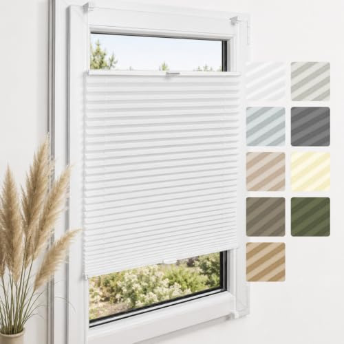 Home-Vision Premium Plissee ohne Bohren Klemmfix Weiß B35 x H80cm | Faltrollo Easyfix Klemmträger Verdunklung Blickdicht Sonnenschutz Jalousie für Fenster & Tür
