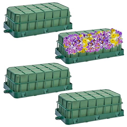 Pack de 4 Espumas Florales Naturales para Arreglos Florales, Esponja 23x11x8 CM Para Flor Cortada con Base y Rejilla - Herramienta Esencial para Arreglos Florales, Bodas, Cumpleaños, Casa, Oficina
